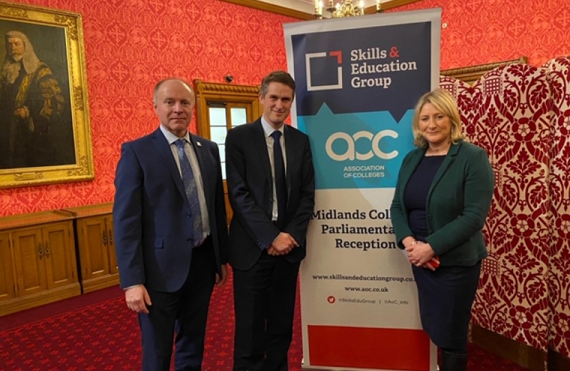 Suzanne Webb MP with Secretary of State for Education, Gavin Williamson, and Marco Longhi MP at the Skills and Education parliamentary reception. 