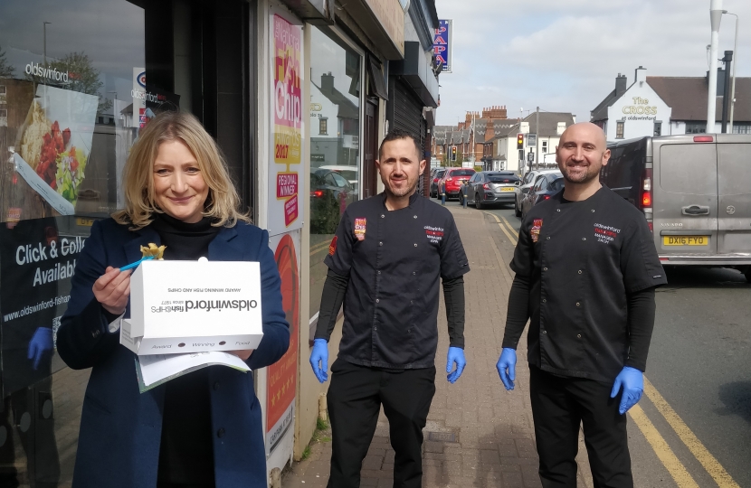 Suzanne Webb MP with Oldswinford Chip Shop owners 