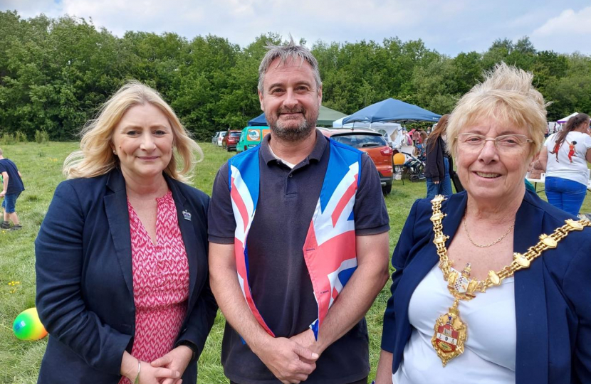 Suzanne Webb MP with Councillor Paul Bradley and Mayor Sue Greenaway