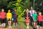 Suzanne Webb MP with Elizabeth Foster, Deputy Lieutenant for the West Midlands Lieutenancy, Headteacher Dominic Simpson, and pupils from Colley Lane Primary Academy