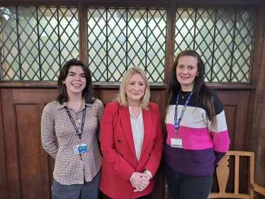 Suzanne Webb MP with student Sophia Wheal and marketing coordinator Ruth Taylor